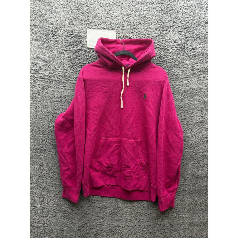 Polo Ralph Lauren Green Pony Embroidered Fleece Pullover Hoodie Pink Mens Size L